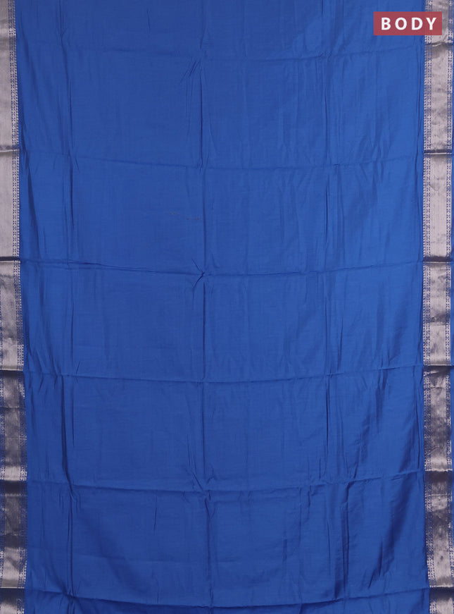 Semi chanderi saree blue and beige with plain body and zari woven border