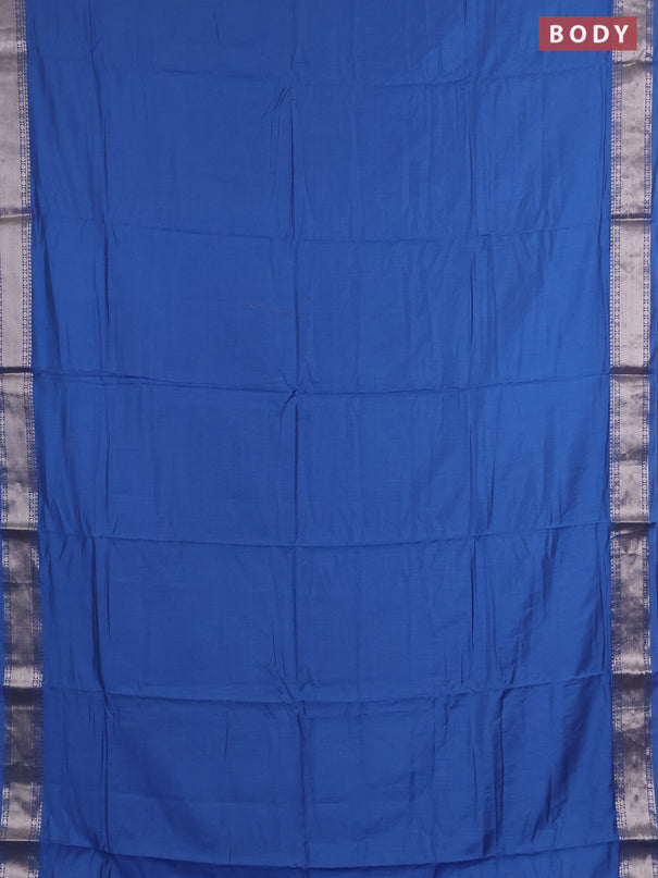 Semi chanderi saree blue and beige with plain body and zari woven border