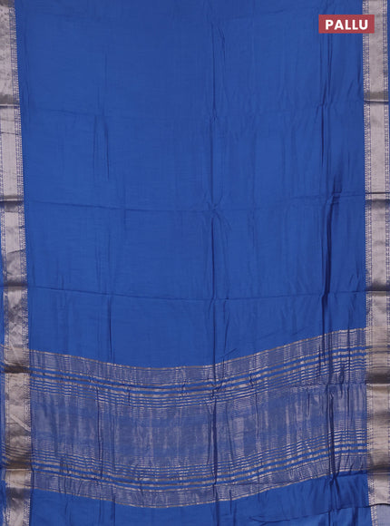 Semi chanderi saree blue and beige with plain body and zari woven border