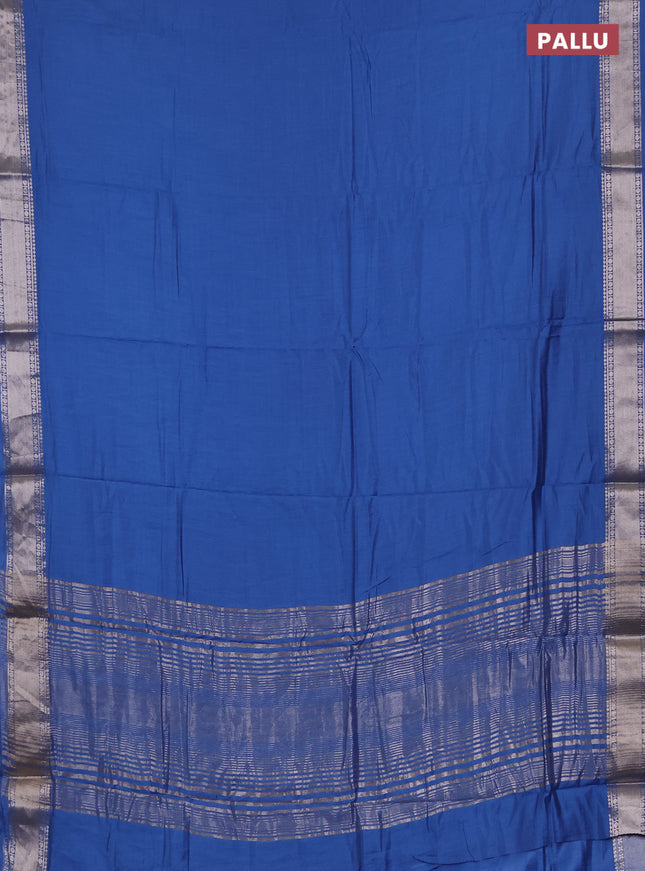 Semi chanderi saree blue and beige with plain body and zari woven border