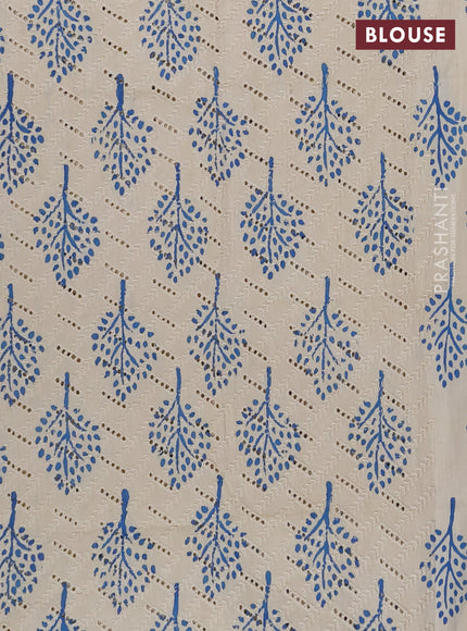 Semi chanderi saree blue and beige with plain body and zari woven border