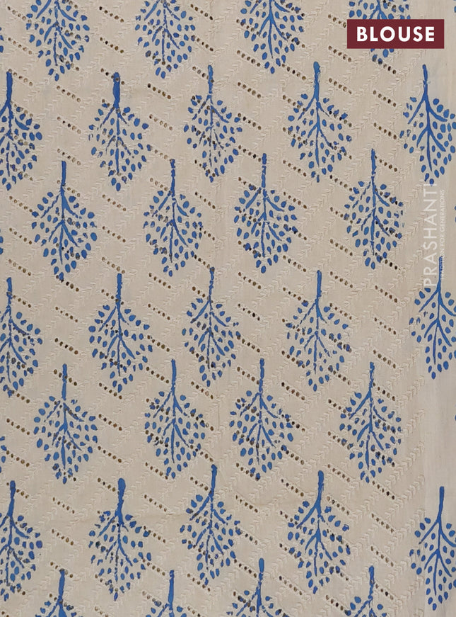 Semi chanderi saree blue and beige with plain body and zari woven border