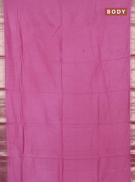 Semi chanderi saree pink and beige with plain body and zari woven border