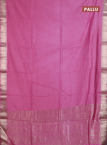 Semi chanderi saree pink and beige with plain body and zari woven border