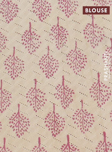 Semi chanderi saree pink and beige with plain body and zari woven border