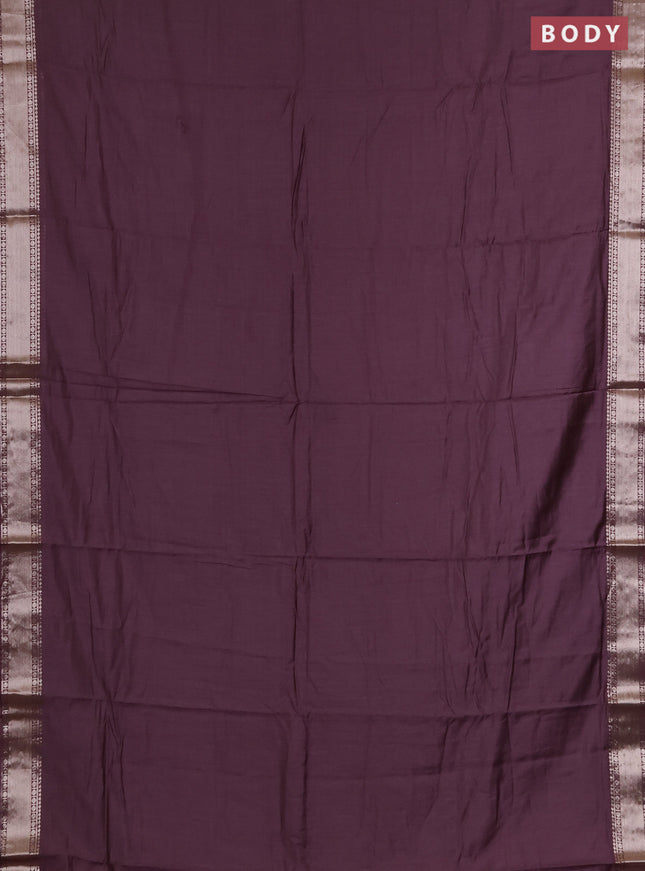 Semi chanderi saree wine shade and beige with plain body and zari woven border
