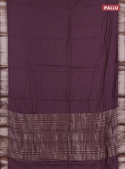 Semi chanderi saree wine shade and beige with plain body and zari woven border