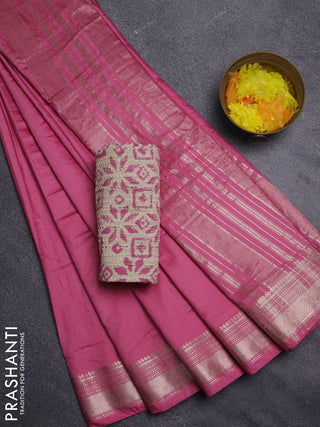 Semi chanderi saree mauve pink with plain body and zari woven border