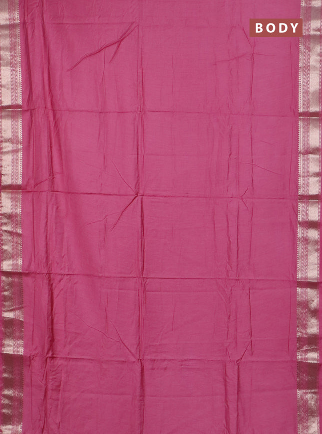 Semi chanderi saree mauve pink with plain body and zari woven border