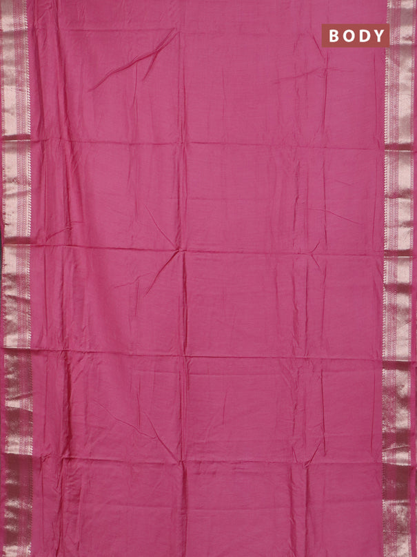 Semi chanderi saree mauve pink with plain body and zari woven border