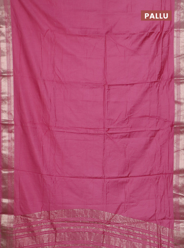 Semi chanderi saree mauve pink with plain body and zari woven border