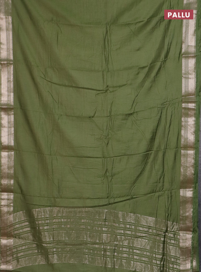 Semi chanderi saree light green with plain body and zari woven border