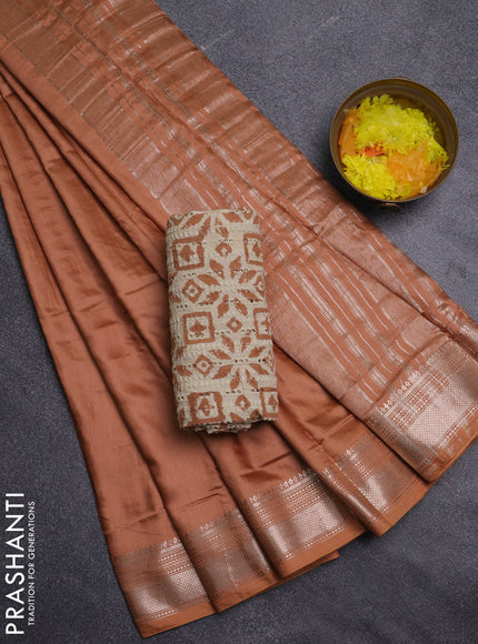 Semi chanderi saree rust shade with plain body and zari woven border