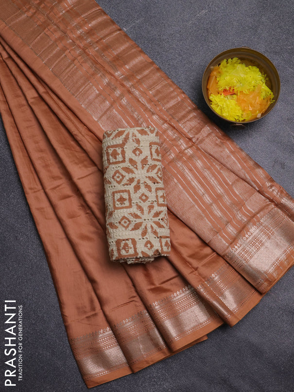 Semi chanderi saree rust shade with plain body and zari woven border