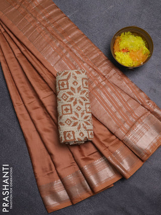 Semi chanderi saree rust shade with plain body and zari woven border