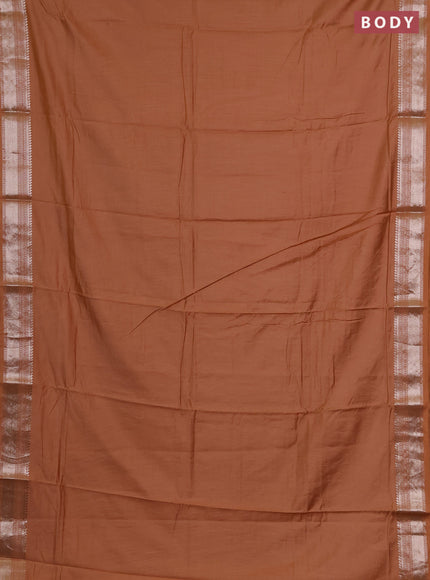 Semi chanderi saree rust shade with plain body and zari woven border
