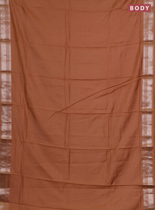 Semi chanderi saree rust shade with plain body and zari woven border