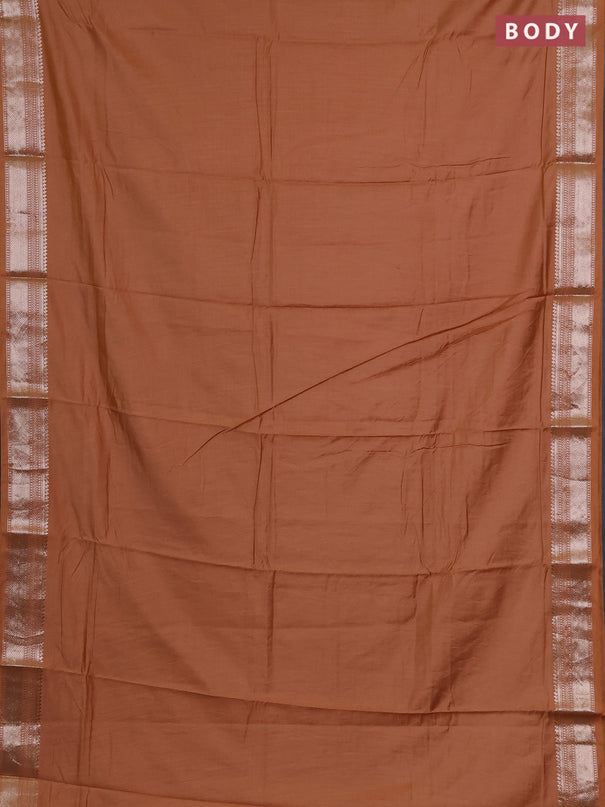 Semi chanderi saree rust shade with plain body and zari woven border