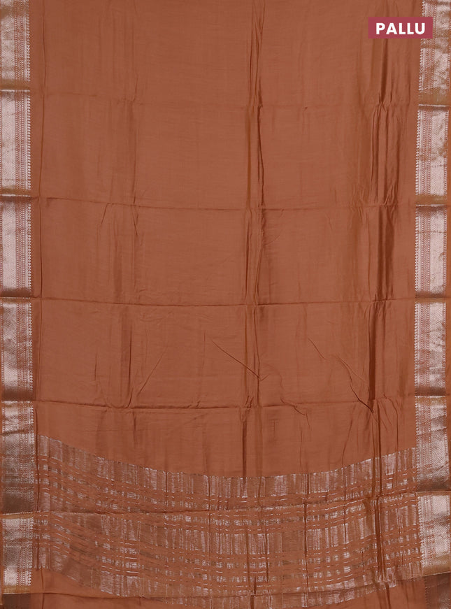 Semi chanderi saree rust shade with plain body and zari woven border