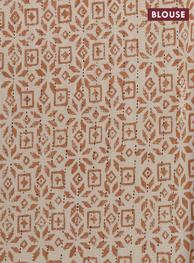 Semi chanderi saree rust shade with plain body and zari woven border