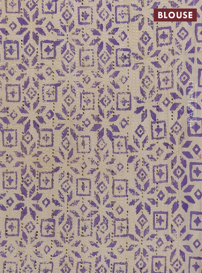 Semi chanderi saree lavender with plain body and zari woven border