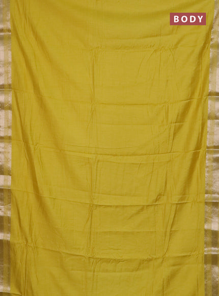 Semi chanderi saree yellow with plain body and zari woven border