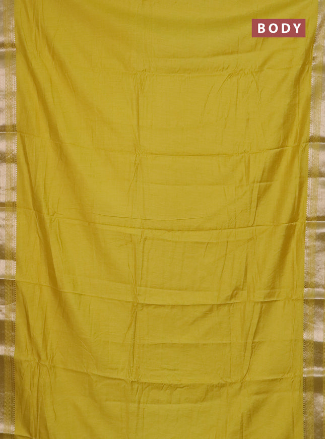 Semi chanderi saree yellow with plain body and zari woven border