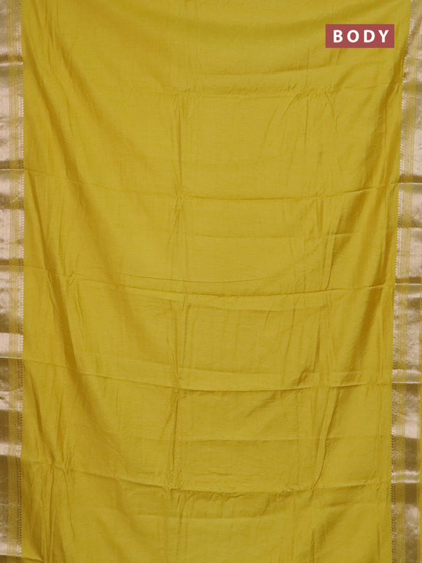 Semi chanderi saree yellow with plain body and zari woven border