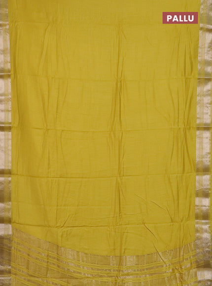 Semi chanderi saree yellow with plain body and zari woven border