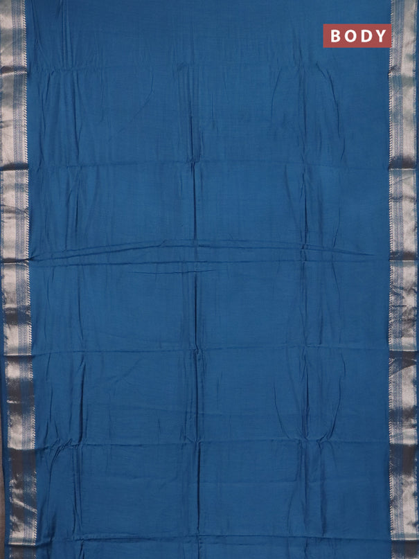 Semi chanderi saree peacock blue with plain body and zari woven border
