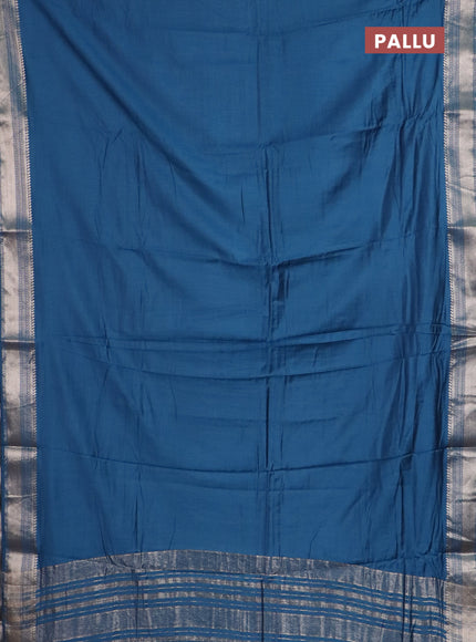 Semi chanderi saree peacock blue with plain body and zari woven border