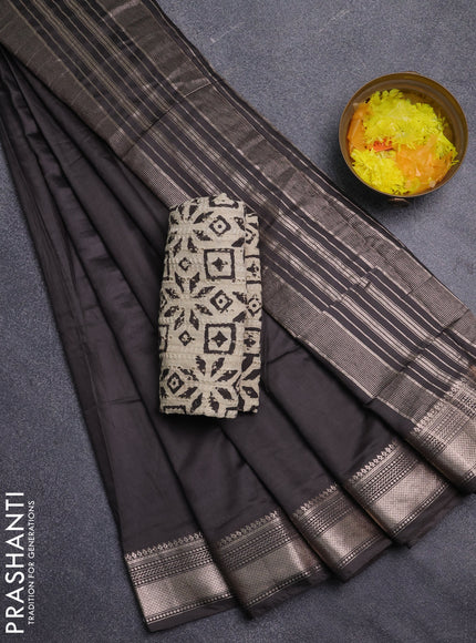 Semi chanderi saree coffee brown with plain body and zari woven border