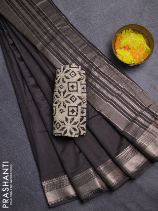 Semi chanderi saree coffee brown with plain body and zari woven border