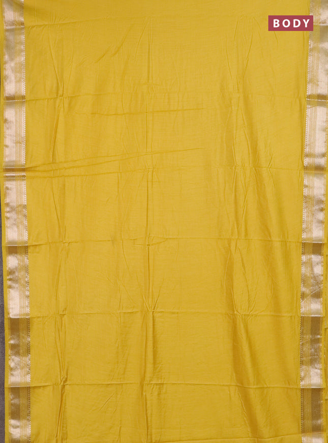 Semi chanderi saree yellow with plain body and zari woven border