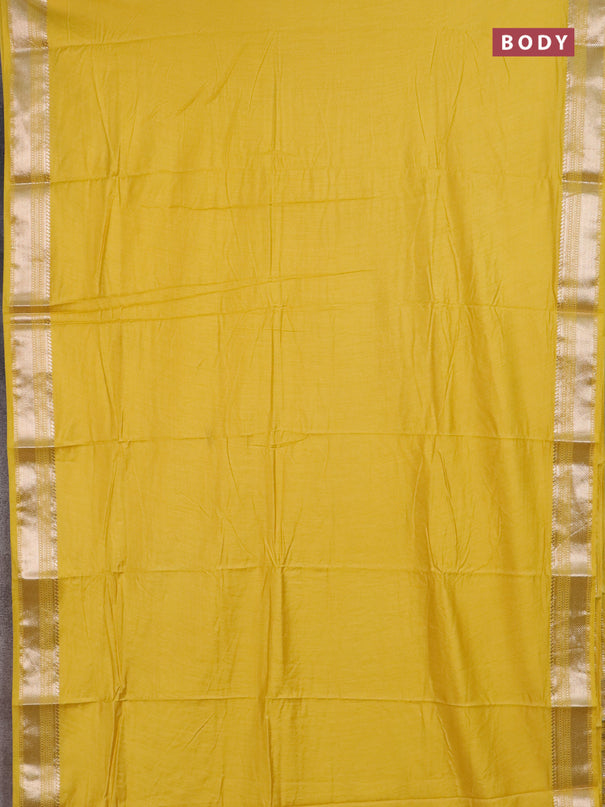 Semi chanderi saree yellow with plain body and zari woven border