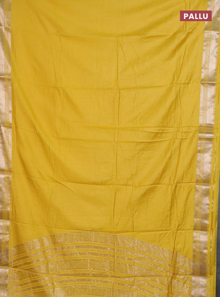 Semi chanderi saree yellow with plain body and zari woven border