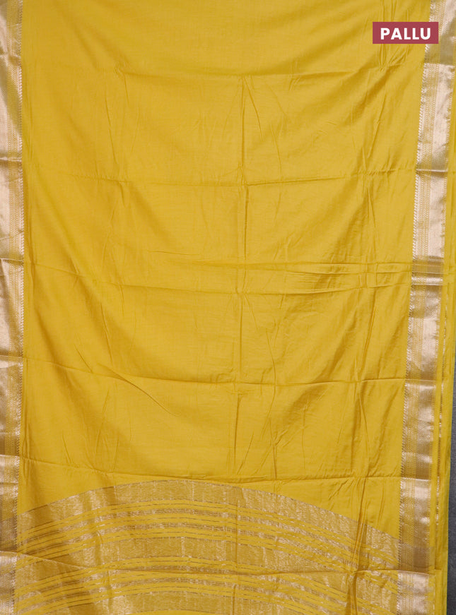 Semi chanderi saree yellow with plain body and zari woven border
