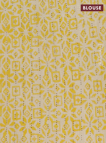 Semi chanderi saree yellow with plain body and zari woven border