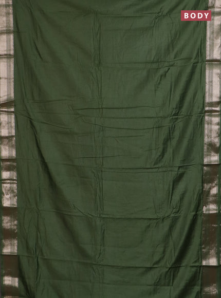 Semi chanderi saree green with plain body and zari woven border