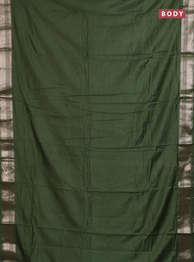 Semi chanderi saree green with plain body and zari woven border