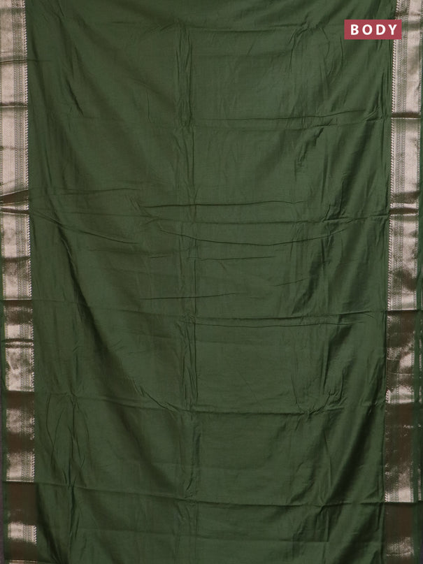 Semi chanderi saree green with plain body and zari woven border