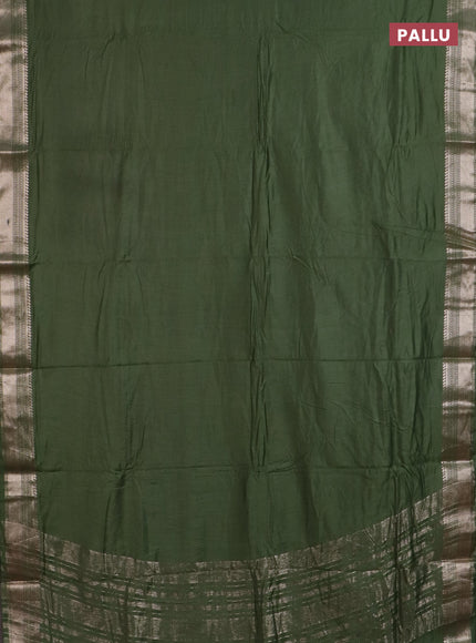 Semi chanderi saree green with plain body and zari woven border