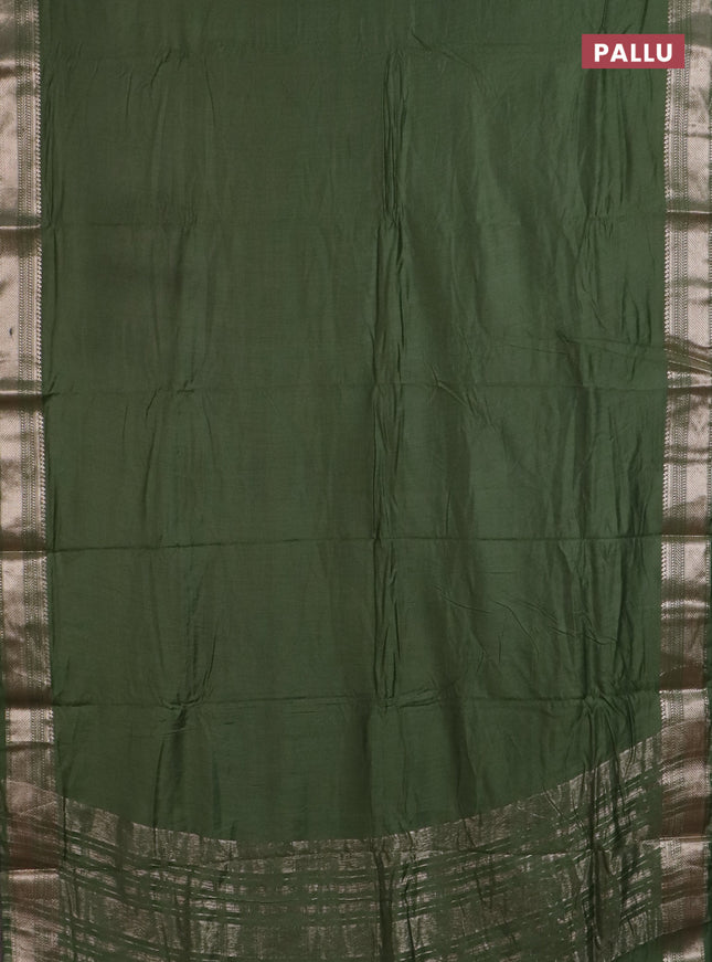 Semi chanderi saree green with plain body and zari woven border