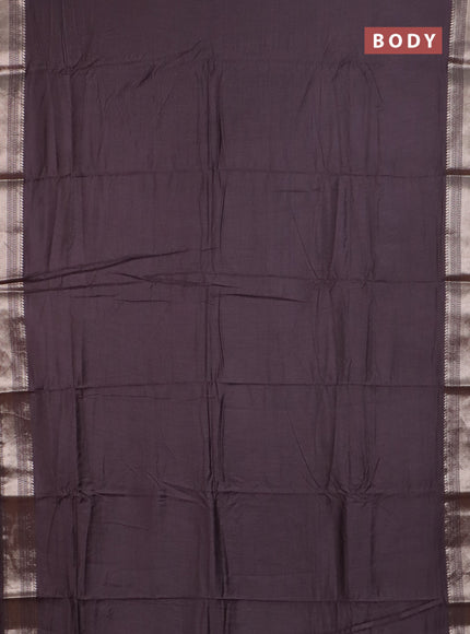 Semi chanderi saree coffee brown with plain body and zari woven border