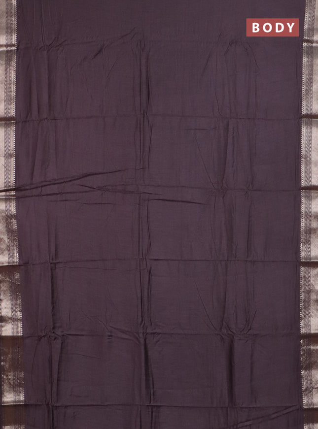 Semi chanderi saree coffee brown with plain body and zari woven border