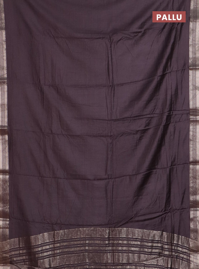 Semi chanderi saree coffee brown with plain body and zari woven border