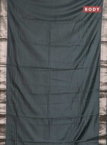Semi chanderi saree green with plain body and zari woven border