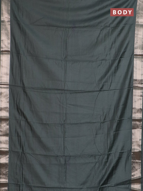 Semi chanderi saree green with plain body and zari woven border