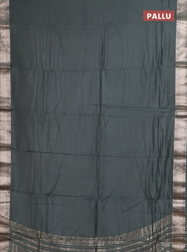 Semi chanderi saree green with plain body and zari woven border