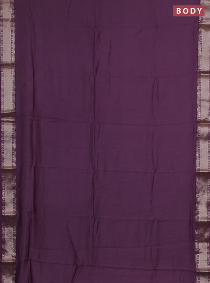 Semi chanderi saree purple with plain body and zari woven border